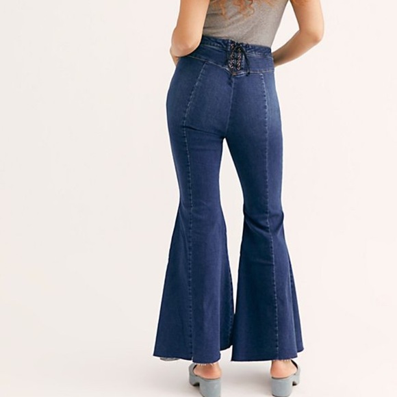 Free People Denim - Free People We the Free CRVY Super High Rise Lace-Up Flare Jeans